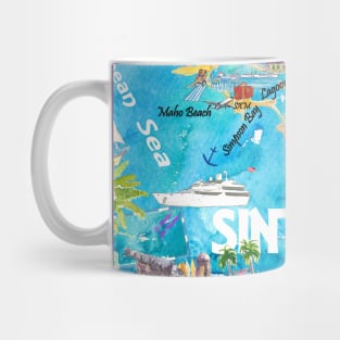 Saint Martin Illustrated Travel Map With Roads Mug